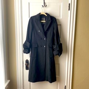 VERA WANG WOMEN'S PLEAT CUFF DOUBLE BREASTED COAT JACKET FULL LENGTH WOOL M